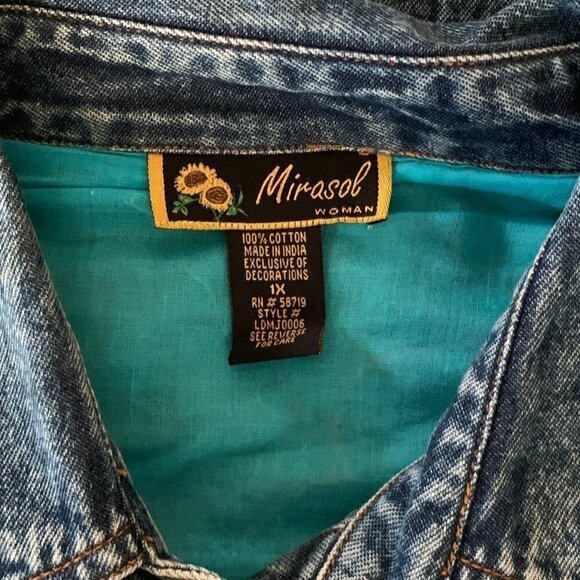 VTG BOHO Floral Embroidered Denim Jean Jacket Sz 1XL by Mirasol #73F - Picture 7 of 8